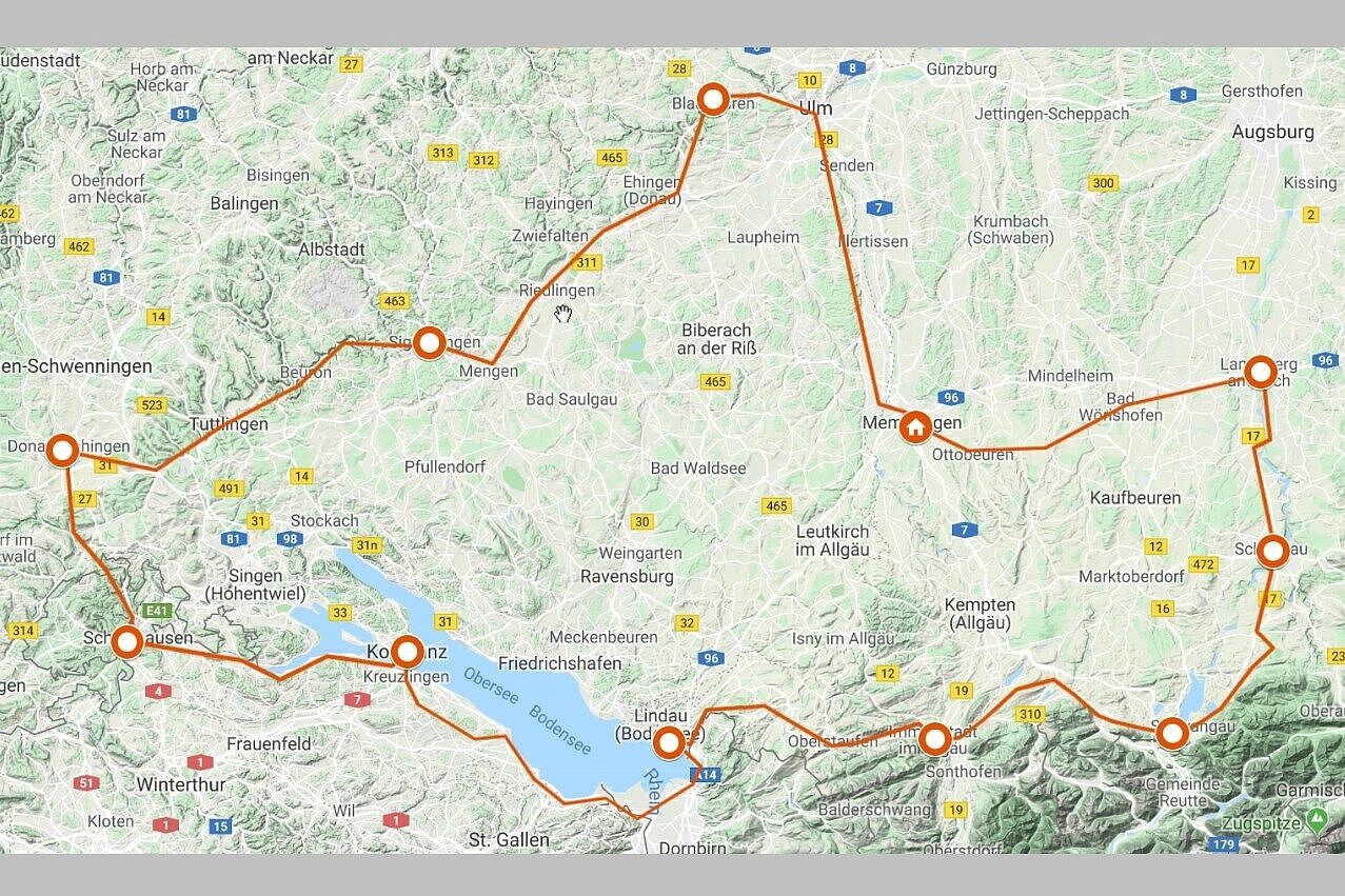Donau Bodensee 2019 Route s