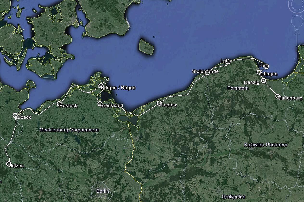 Route Ostseeküste bis Danzig Luftbild