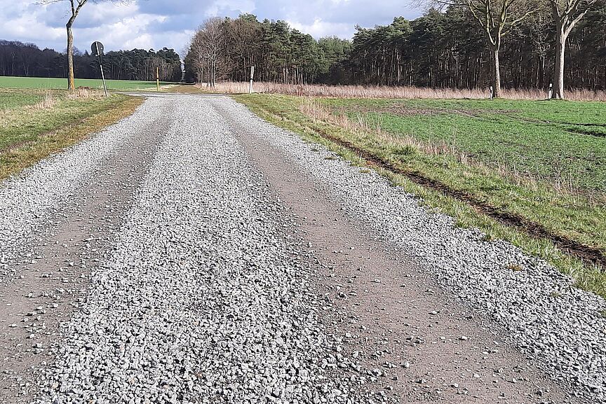 Geschotterter Weg mit Fahrspuren Geschotterter Weg mit Fahrspuren