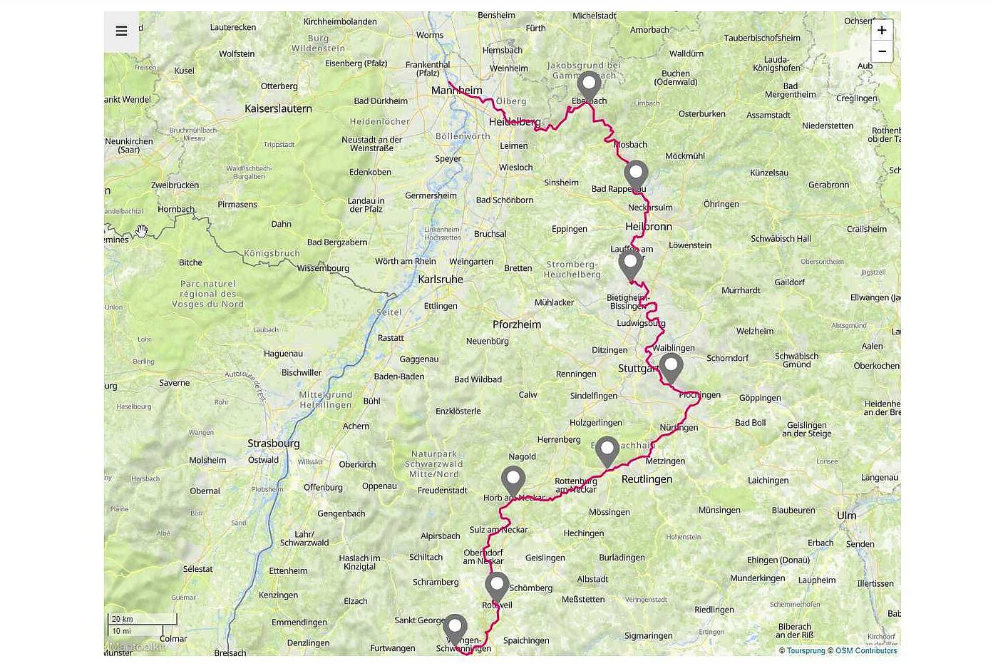 Neckartalradweg Karte