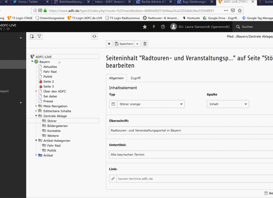 Störer aus Datensatz hinzufügen - Anleitung ADFC Gliederungswebsites Störer aus Datensatz hinzufügen - GIF-Anleitung ADFC Gliederungswebsites